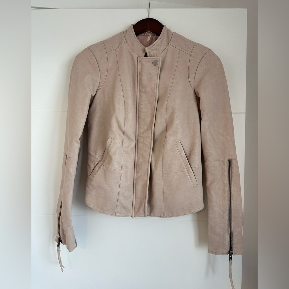 Free People Pink Rose Moto Vegan Leather Faux Suede Jacket